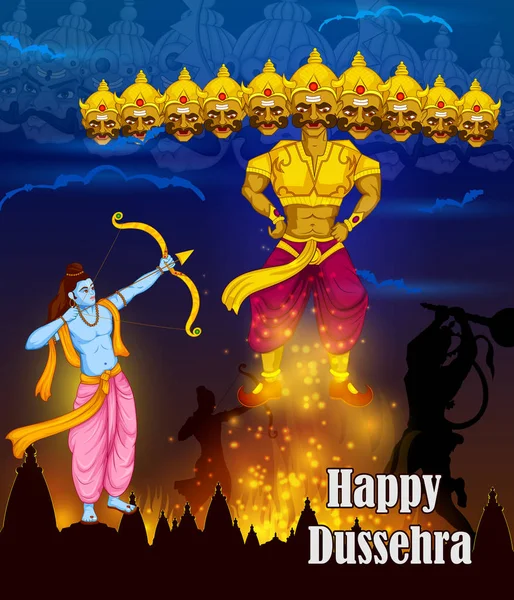 Lord Rama killing Ravana during Dussehra festival of India — Stock Vector