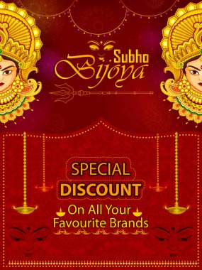 Tanrıça Durga güzel yüz mutlu Dussehra veya Shubh Navratri Festivali için