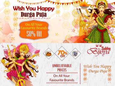 Tanrıça Durga mutlu Dussehra satış ve promosyon reklam arka planı için