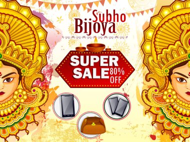 Tanrıça Durga güzel yüz mutlu Dussehra veya Shubh Navratri Festivali için