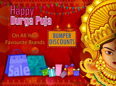 Tanrıça Durga güzel yüz mutlu Dussehra veya Shubh Navratri Festivali için