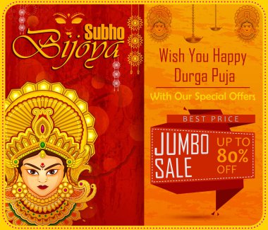 Tanrıça Durga güzel yüz mutlu Dussehra veya Shubh Navratri Festivali için
