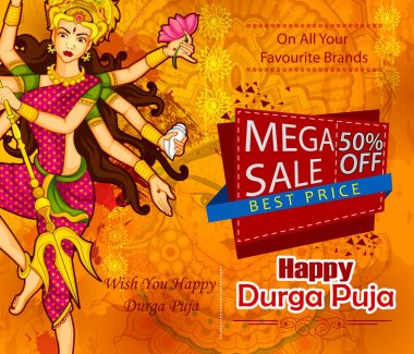 Tanrıça Durga mutlu Dussehra satış ve promosyon reklam arka planı için