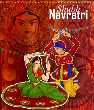 Garba dansı Dandiya Raas Dussehra veya Navratri için performans Çift