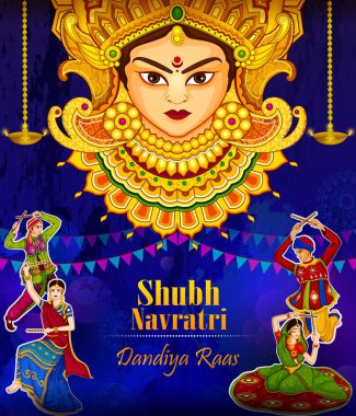 Garba dansı Dandiya Raas Dussehra veya Navratri için performans Çift