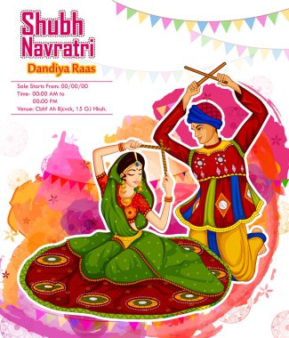 Garba dansı Dandiya Raas Dussehra veya Navratri için performans Çift