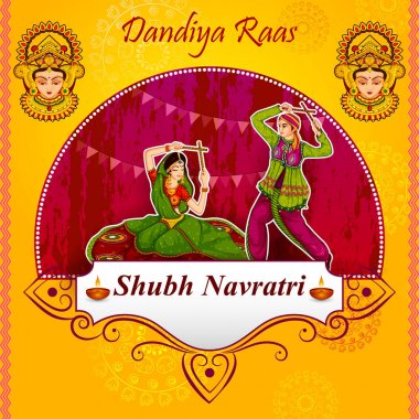 Garba dansı Dandiya Raas Dussehra veya Navratri için performans Çift