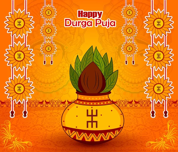 Kalash tradicional en Durga Puja para el feliz festival Dussehra o Shubh Navratri — Vector de stock