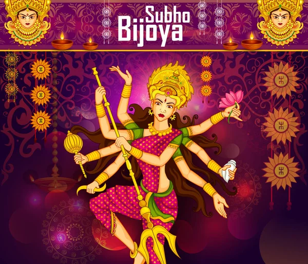 Diosa Durga matando al demonio Mahishasura por Happy Vijayadashami Dussehra — Vector de stock