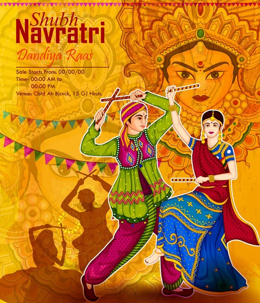 Garba dansı Dandiya Raas Dussehra veya Navratri için performans Çift