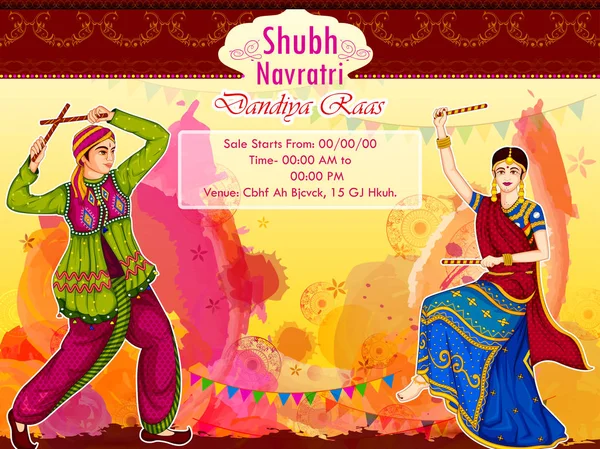 Garba dansı Dandiya Raas Dussehra veya Navratri için performans Çift