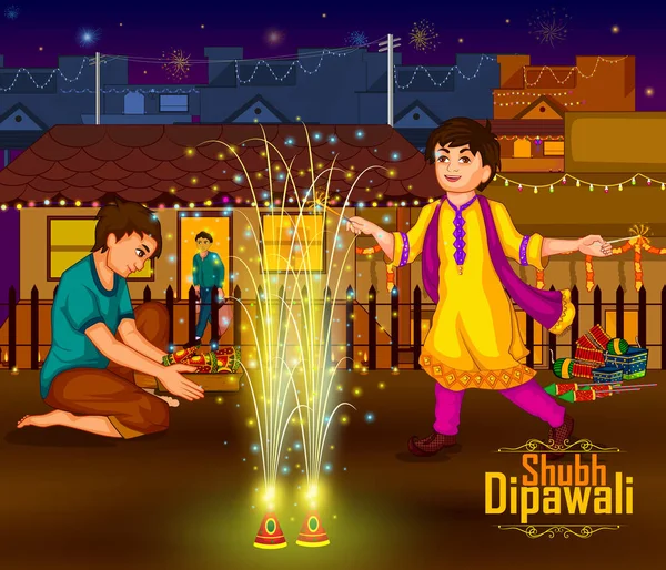 Familia india celebrando el festival Diwali de la India — Vector de stock
