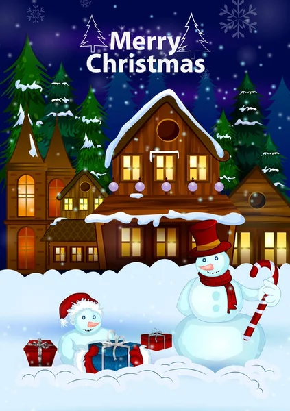 Снеговик с подарком на Рождество и Новый год — стоковый вектор