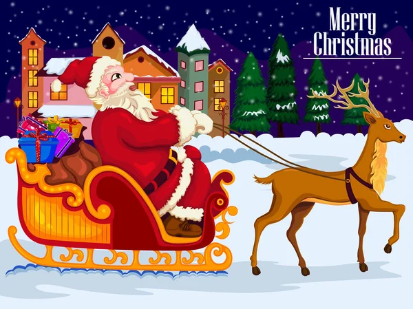 Άγιος Βασίλης ιππασίας έλκηθρο με δώρο για καλά Χριστούγεννα και Ευτυχισμένο το νέο έτος — Διανυσματικό Αρχείο