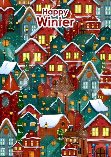 住宅在快乐的寒假庆祝圣诞贺卡背景 — 图库矢量图片