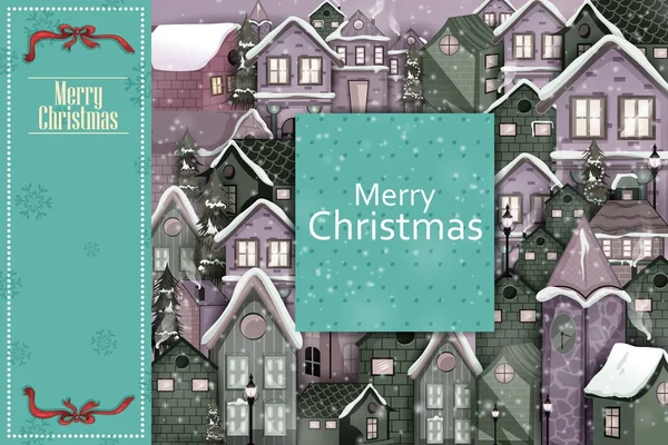 Geschmücktes Haus auf fröhlichem Winterfest Gruß Hintergrund für frohe Weihnachten — Stockvektor
