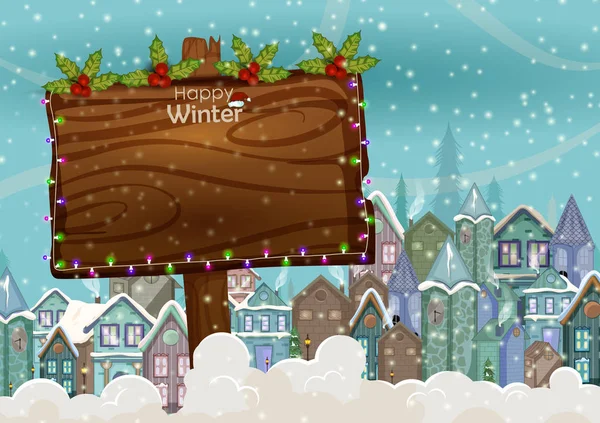 Arka plan için Merry Christmas tebrik mutlu kış kutlama ev dekore edilmiş — Stok Vektör