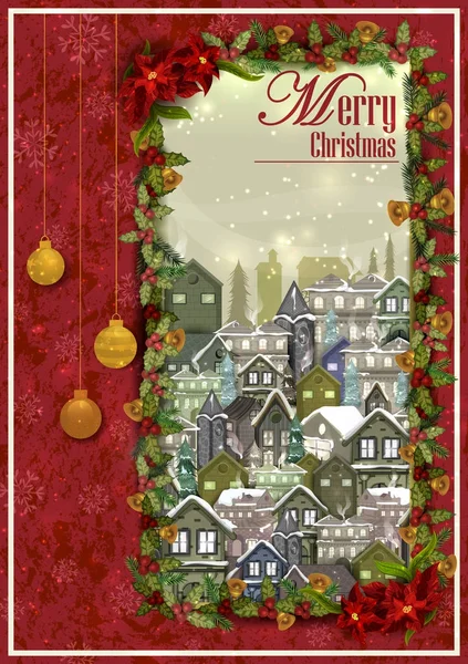 Zařízený dům na Happy zimních svátků pozdrav pozadí pro Veselé Vánoce — Stockový vektor