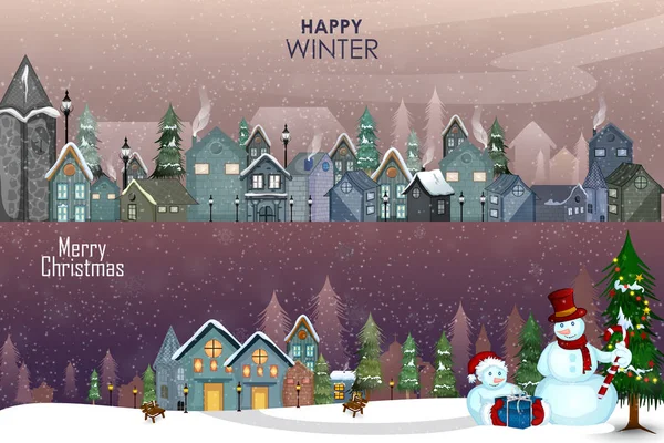 Sněhulák s darem pro Veselé Vánoce a šťastný nový rok — Stockový vektor