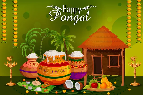Happy Pongal fundal de sărbătoare religioasă pentru festivalul de recoltare din India — Vector de stoc