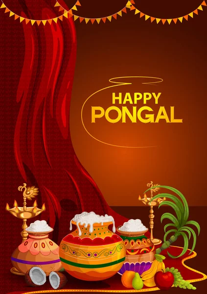 Boldog Pongal vallási ünnep háttere az indiai fesztivál a betakarítás — Stock Vector