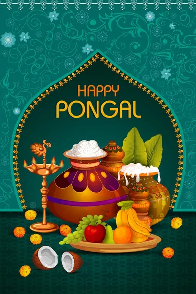 Feliz fiesta religiosa Pongal fondo para el festival de cosecha de la India — Archivo Imágenes Vectoriales