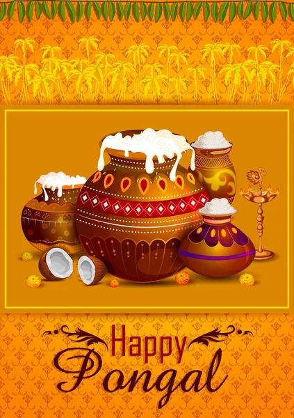 Glücklich pongal religiösen Feiertag Hintergrund für Erntedankfest von Indien — Stockvektor