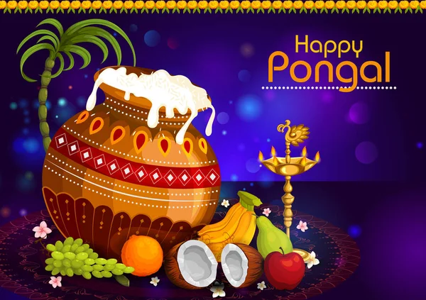 Hasat Festivali Hindistan için mutlu Pongal dini bayram arka plan — Stok Vektör