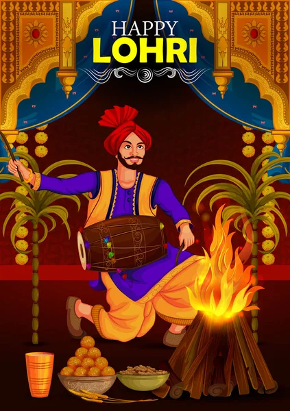 Feliz Lohri Punjabi fundo feriado religioso para colheita festival da Índia —  Vetores de Stock