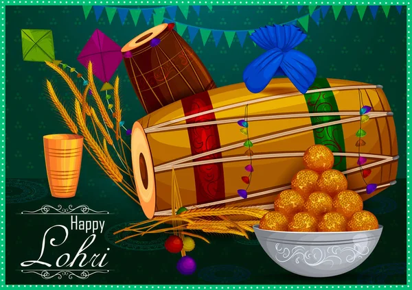 Feliz Lohri Punjabi fundo feriado religioso para colheita festival da Índia — Vetor de Stock