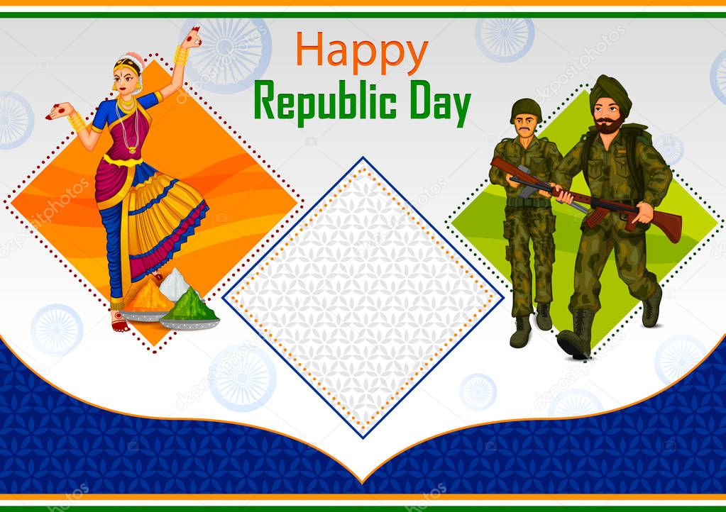 Indian dancer and soldier on 26th January, Happy Republic Day of India