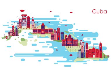Bina ile ülke Küba Haritası ve ünlü anıt
