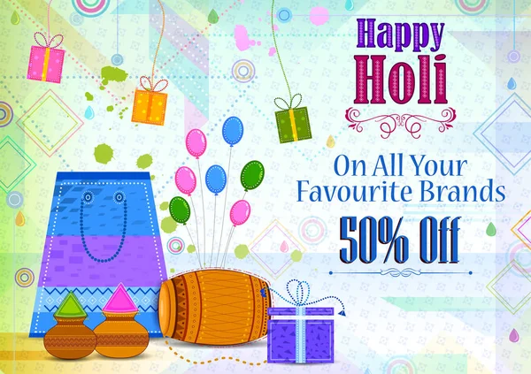 Colorido tradicional Holi Shopping oferta de descuento fondo de publicidad para el festival de colores de la India — Archivo Imágenes Vectoriales