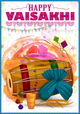 Happy Vaisakhi Punjabi religious holiday background for New Year festival of Punjab India clipart