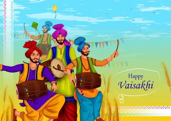 펀 잡 인도의 새 해 축제에 대 한 행복 Vaisakhi 펀잡어 종교 휴일 배경 — 스톡 벡터