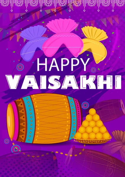 Ευτυχισμένος Vaisakhi Punjabi θρησκευτική εορτή φόντου για το νέο έτος γιορτή του Πουντζάμπ Ινδία — Διανυσματικό Αρχείο
