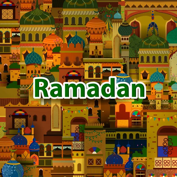 Mezquita decorada en Eid Mubarak Happy Eid Ramadan background — Vector de stock
