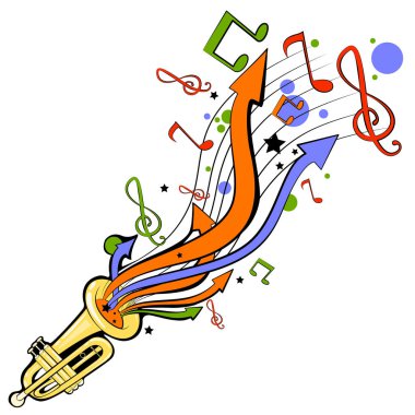 Trompet müzik enstrümanı ile soyut girdap müzik arka plan