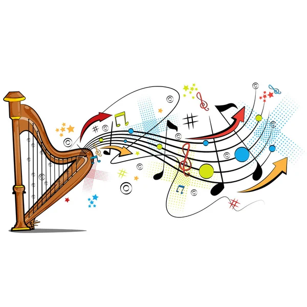 Abstracte swirly muzikale achtergrond met Harp muziekinstrument — Stockvector