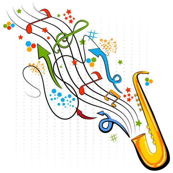 Abstracte swirly muzikale achtergrond met saxofoon muziekinstrument — Stockvector