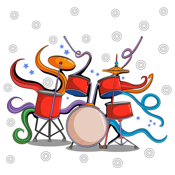 Abstract swirly musical background with Drum music instrument — Stock Vector