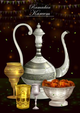 Cami Eid Mubarak mutlu bayram Ramazan arka planda dekore edilmiş