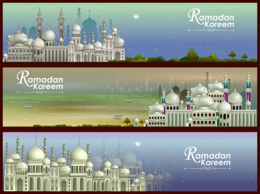 Decorated mosque in Eid Mubarak Happy Eid Ramadan background clipart