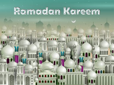 Cami Eid Mubarak mutlu bayram Ramazan arka planda dekore edilmiş
