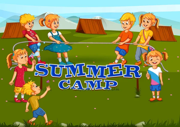 夏キャンプ活動を楽しむ子どもたち — ストックベクタ