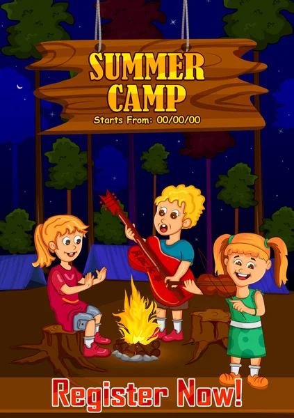 Kinderen genieten van camp zomeractiviteiten — Stockvector