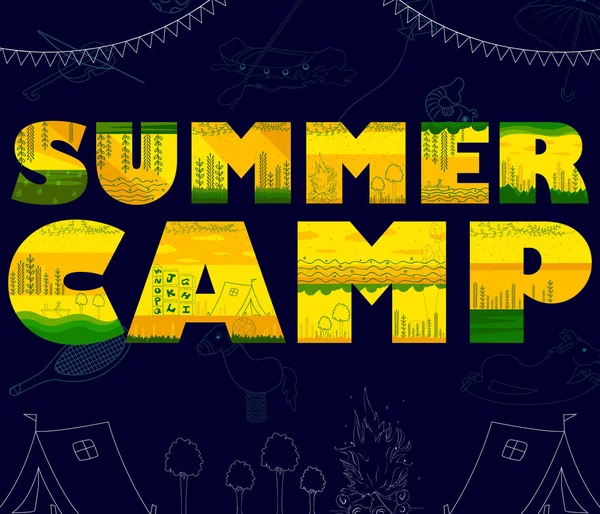 Niños campamento de verano cartel diseño plantilla — Vector de stock