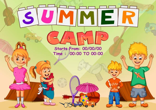 Barnen njuter av sommar läger aktiviteter — Stock vektor