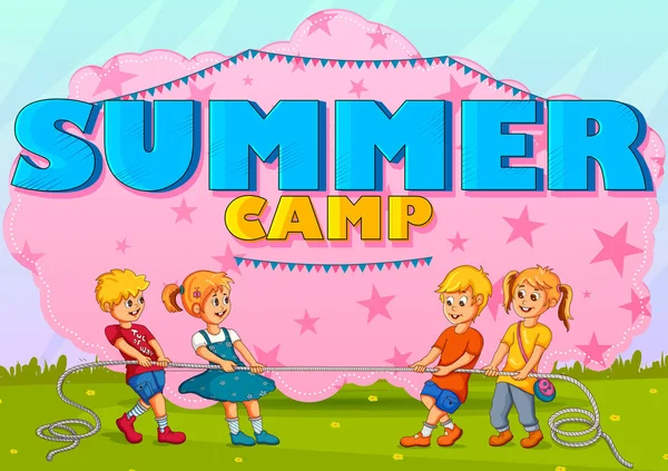Niños disfrutando de actividades de campamento de verano — Archivo Imágenes Vectoriales