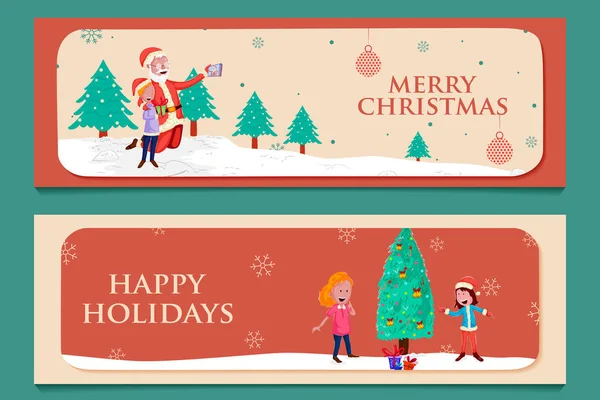 Santa Claus in Merry Christmas holiday greeting card background — Stock Vector